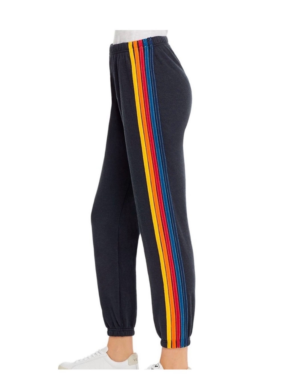 Aviator Nation Navy Blue Sweatpants with Rainbow Side Stripes